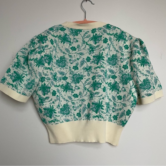 NWOT. Cropped floral cardigan with rhinestone floral buttons - Picture 2 of 4